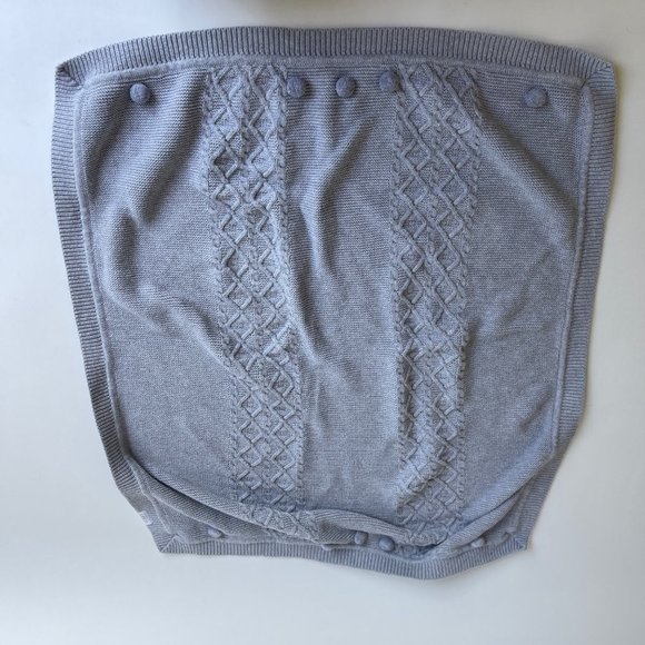 Mud Pie Gray Pom Pom Cable Knit Throw Baby Blanket - Picture 3 of 5